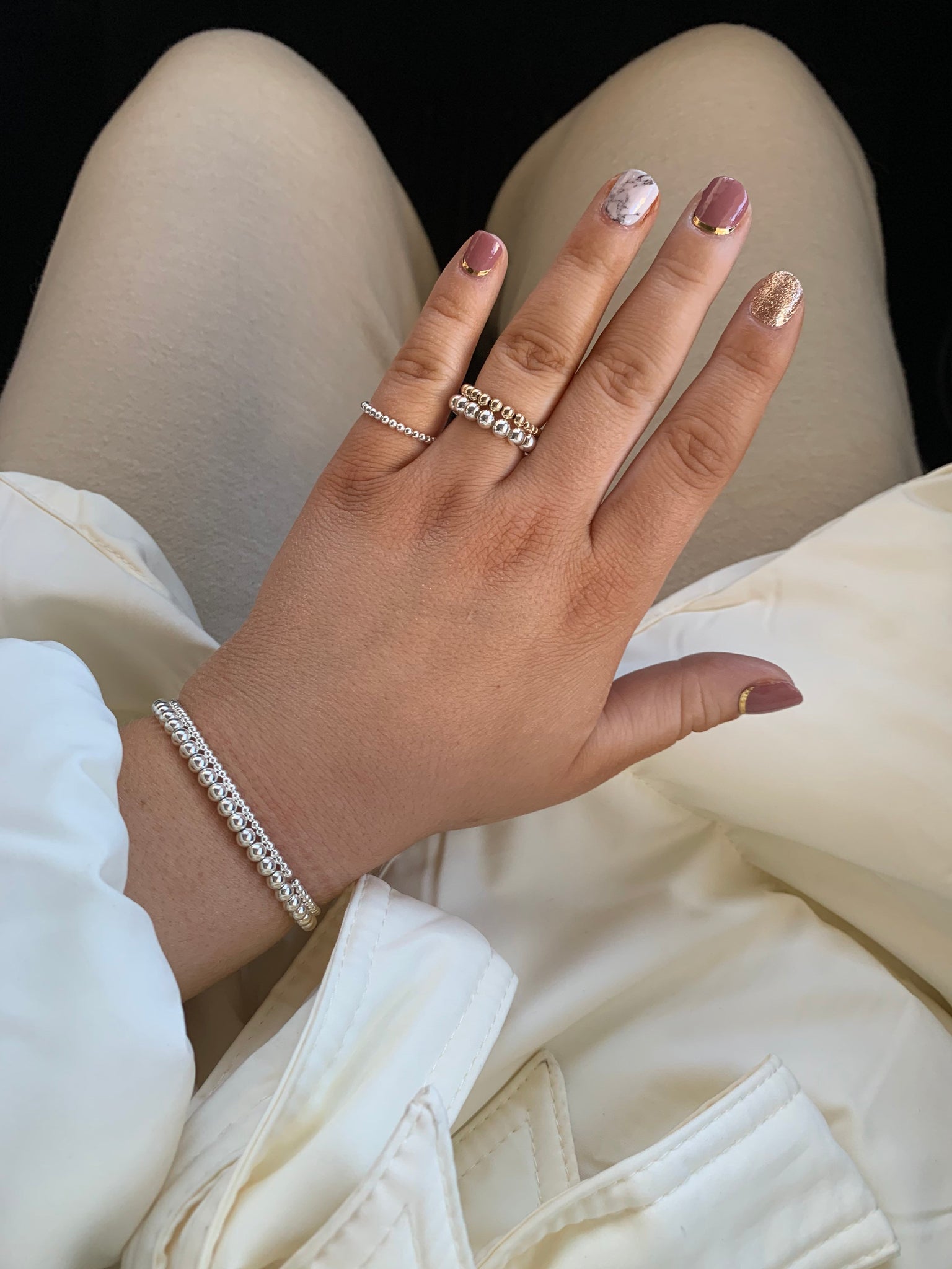 Medium Silver Beaded Ring